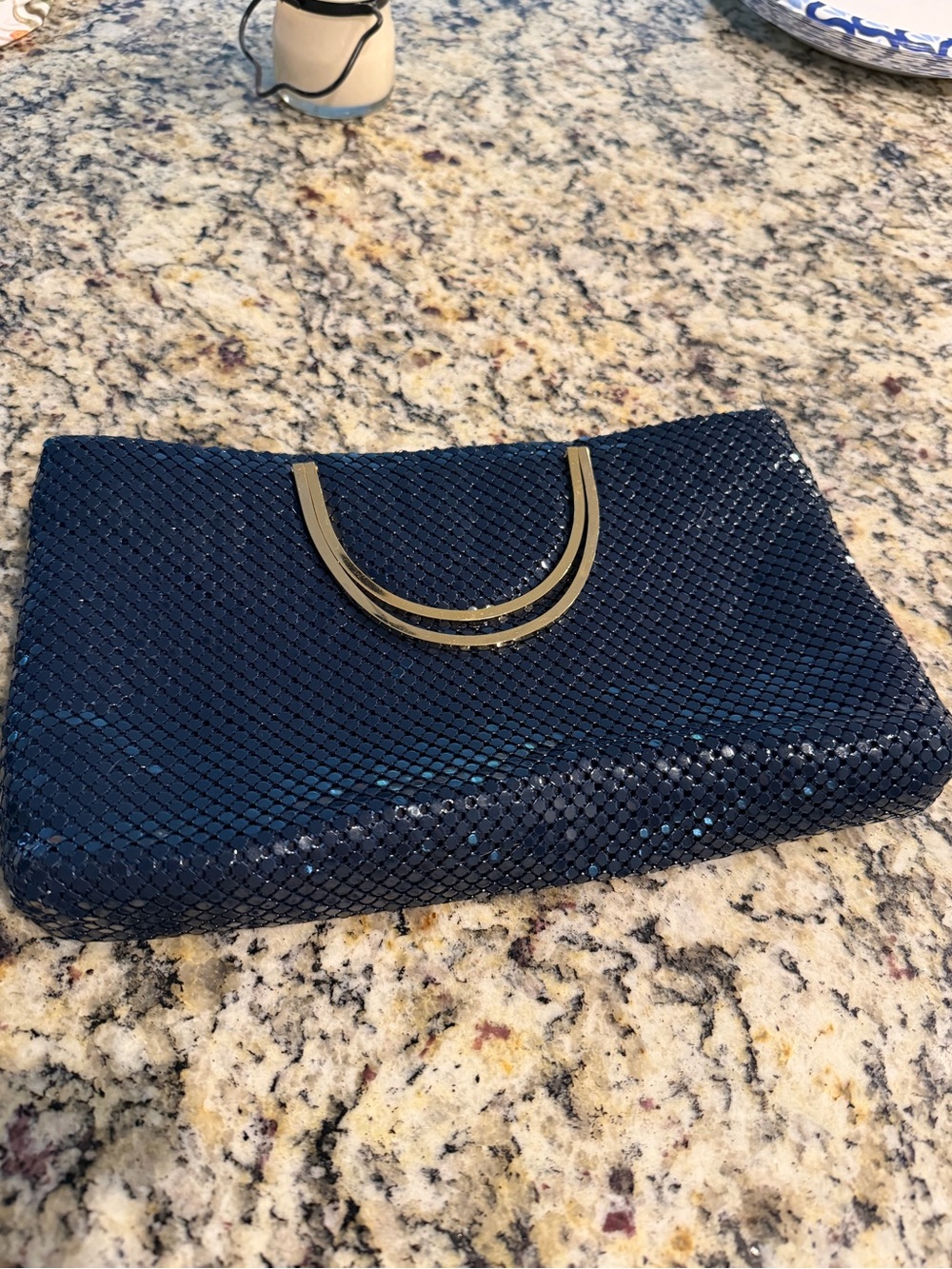 Navy Sequin Evening Clutch with Gold Accent - Bags By Marlo